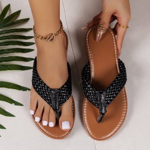 Damen Zehentrenner-Sandalen mit geflochtenem Riemen und rutschfester Sohle Drune