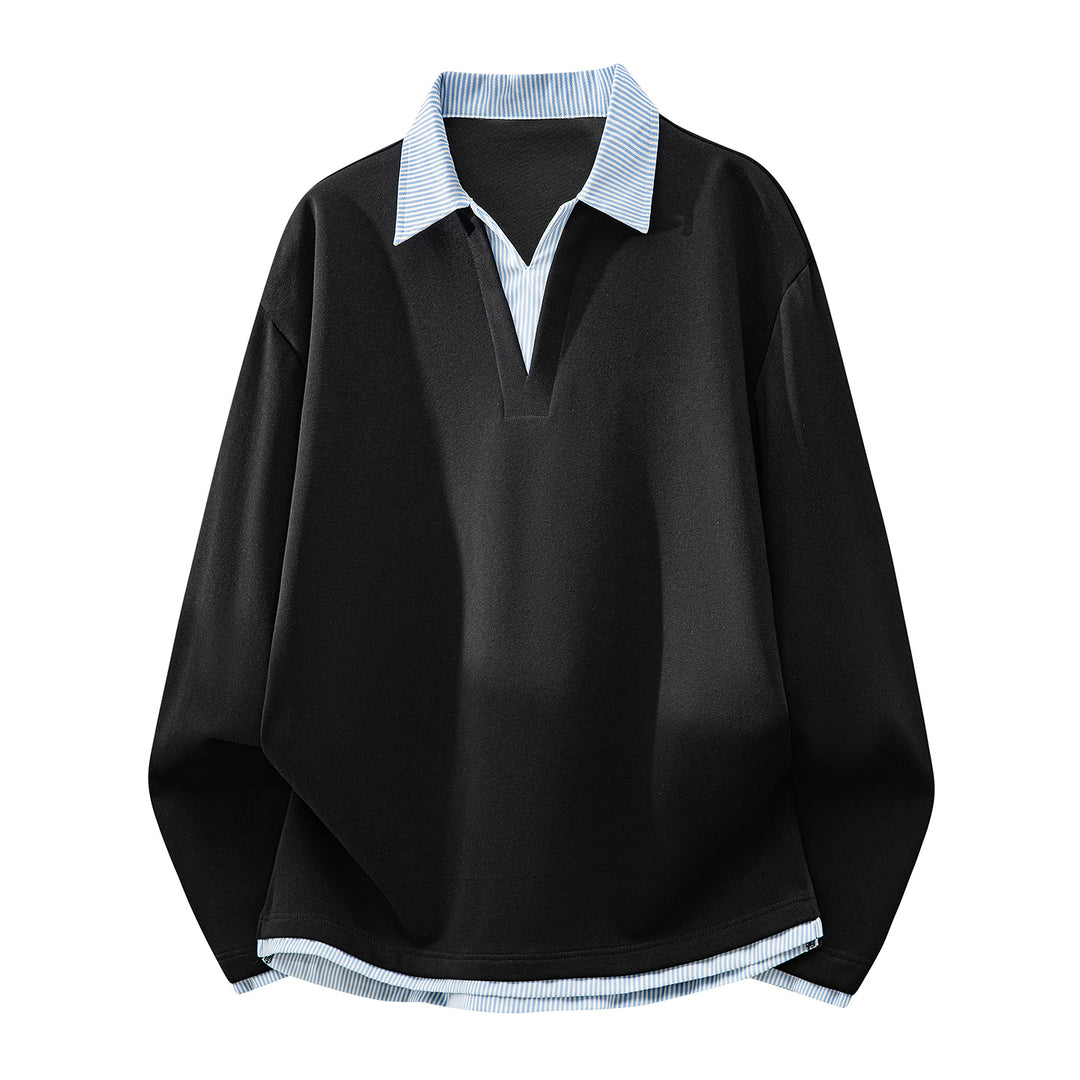 Unisex Oversize-Sweatshirt mit eingearbeitetem Hemdkragen und V-Ausschnitt-Detail Drune