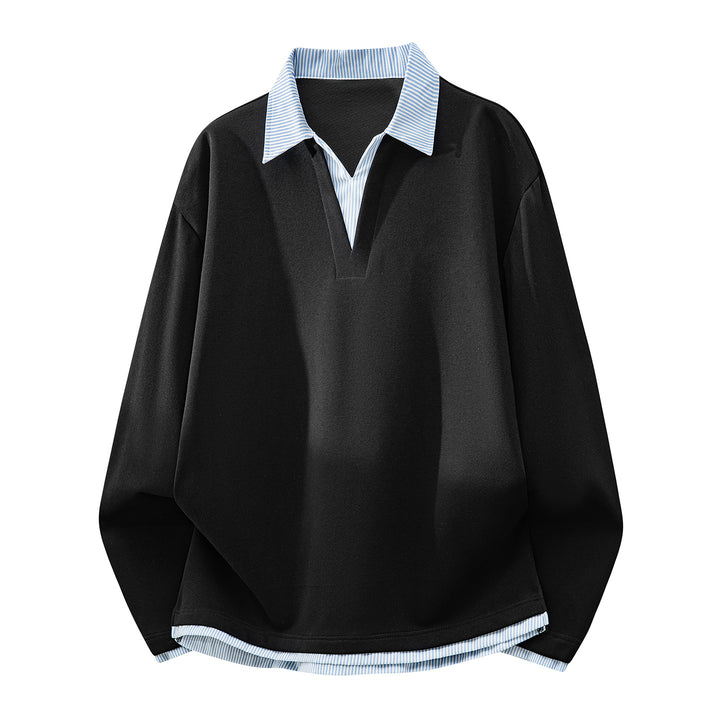 Unisex Oversize-Sweatshirt mit eingearbeitetem Hemdkragen und V-Ausschnitt-Detail Drune