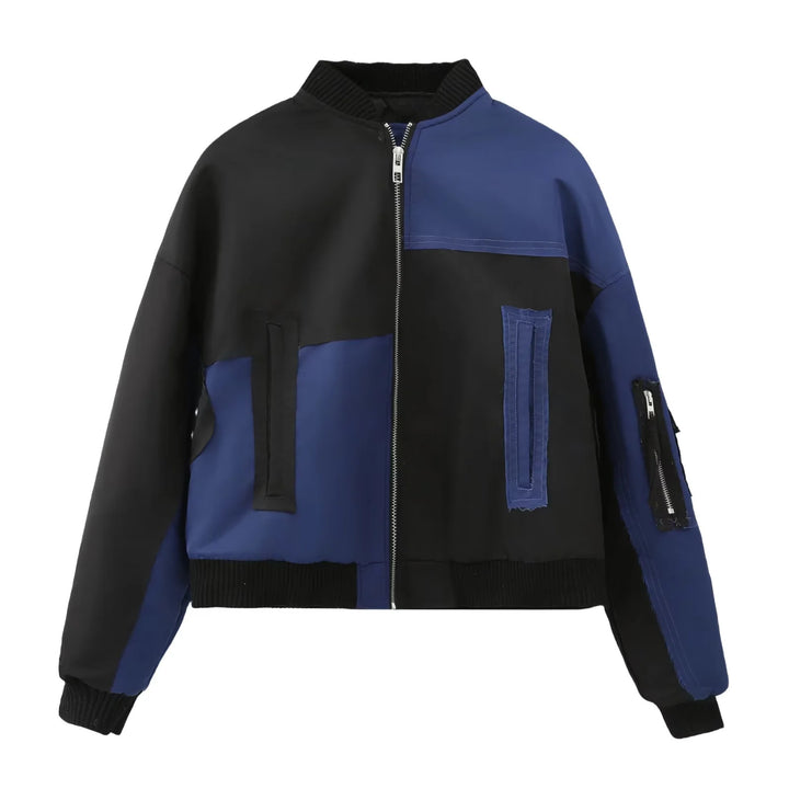 Damen nan urbaner Bomberjacke mit Kontrastpaneelen, Oversize-Silhouette, Front- und Ärmeltaschen Drune