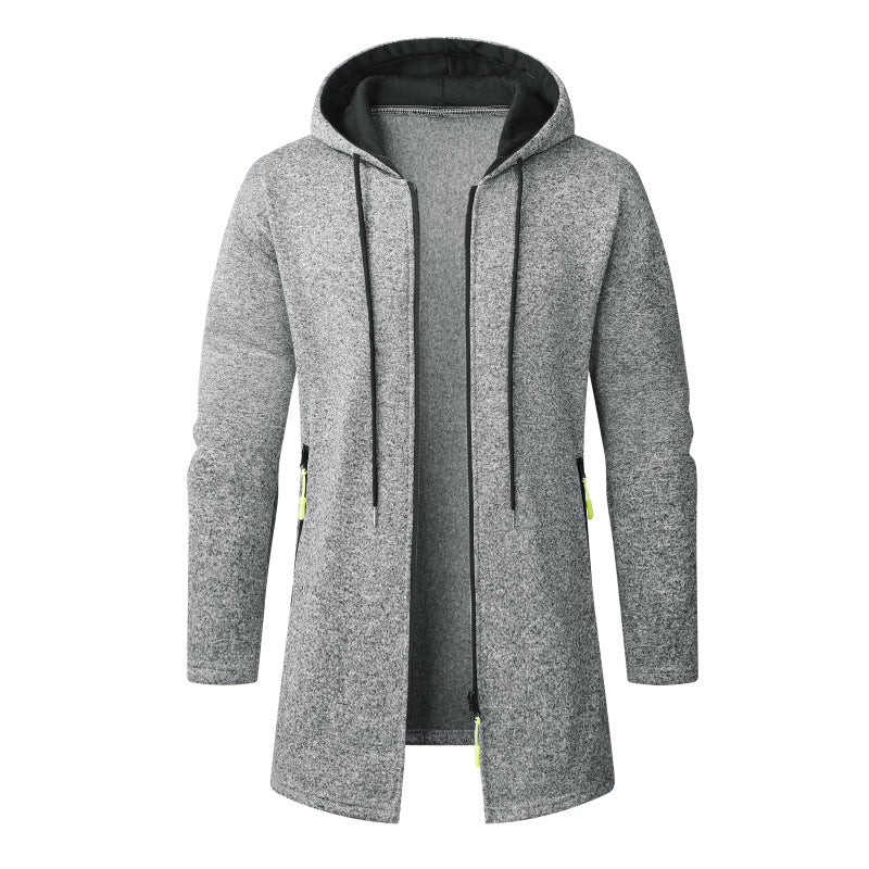 Herren Langer Strick-Kapuzenmantel mit Reißverschluss, Fleece-Innenseite & seitlichen Reißverschlusstaschen Drune