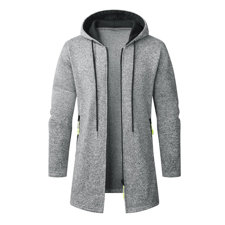 Herren Langer Strick-Kapuzenmantel mit Reißverschluss, Fleece-Innenseite & seitlichen Reißverschlusstaschen Drune