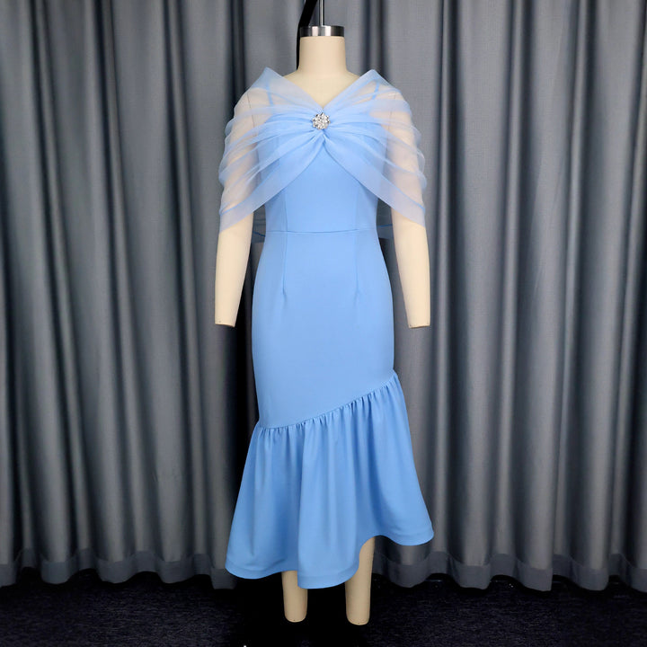 Damen elegantes Midikleid mit transparenter Überwurfjacke Drune