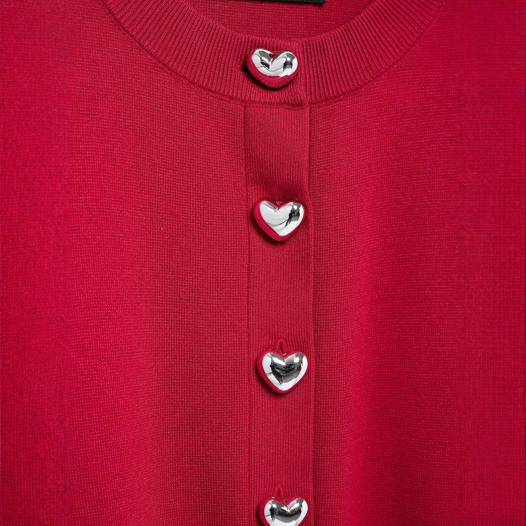 Damen Gemütlicher Kurzer Cardigan mit Herzknöpfen Drune