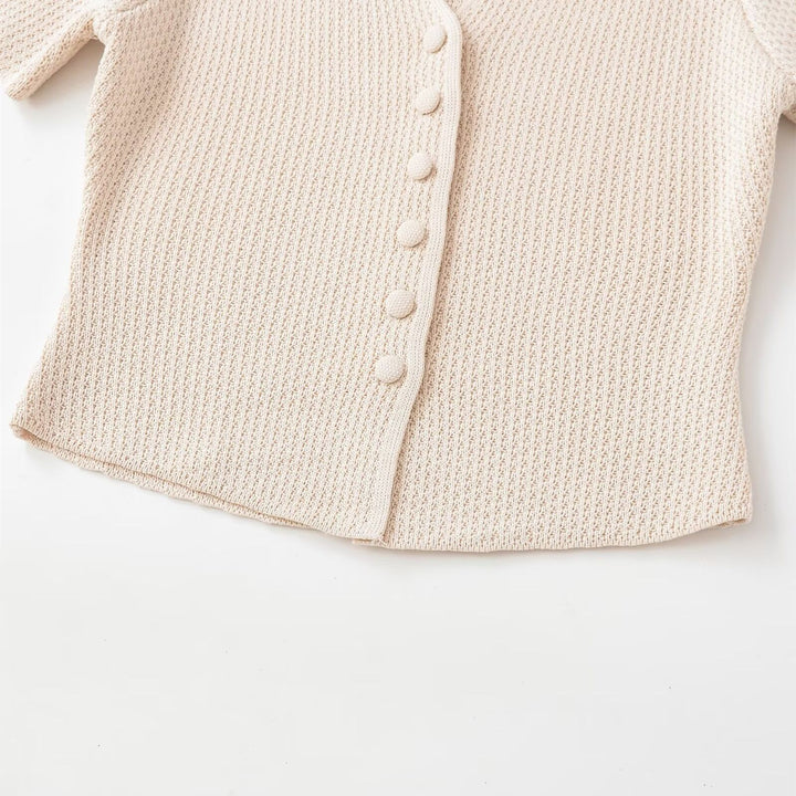 Damen Kurzarm Strickjacke mit V-Ausschnitt und feiner Struktur Drune