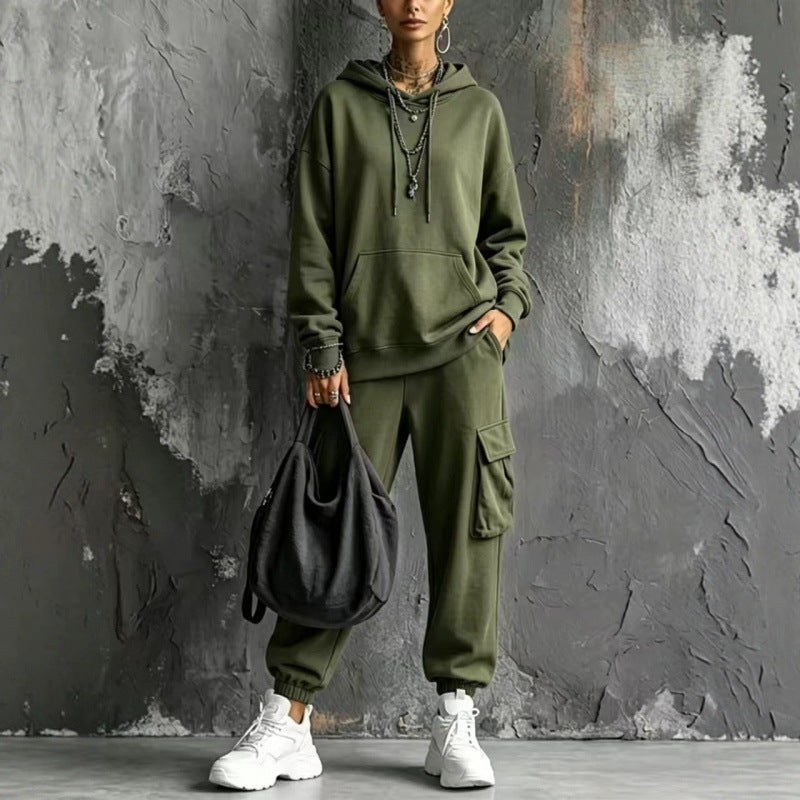 Damen Oversize Hoodie- und Cargo-Jogger-Set aus French Terry Drune