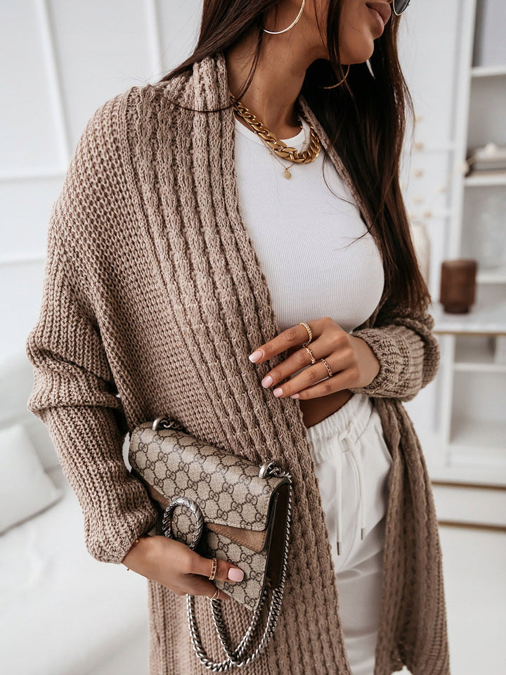 Drune | Langarm-Strickjacke Wollstrick Lockere Passform Offene Vorderseite Gerippte Struktur