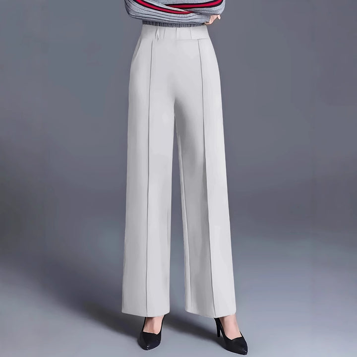 Damen High-Waist Weite Bein Stretch Crepe Plissierte Front Hose Drune