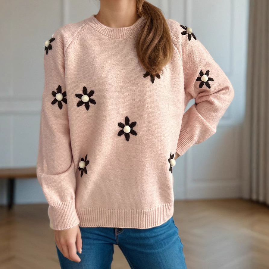Damen Pullover mit floralen Applikationen und lässigem Schnitt Drune