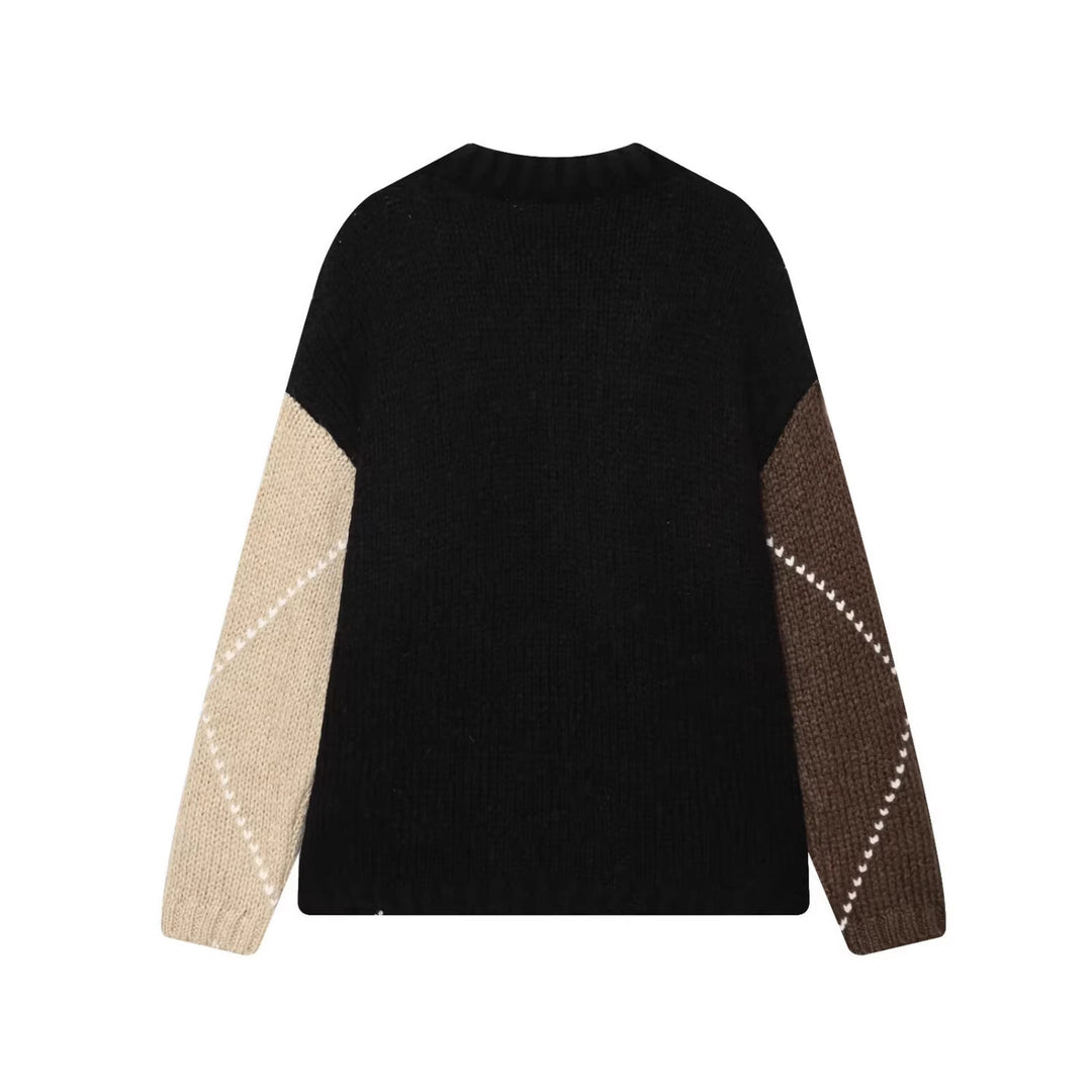Damen Grobgestrickter Argyle-Pullover mit Oversize-Schnitt und Rippkragen Drune