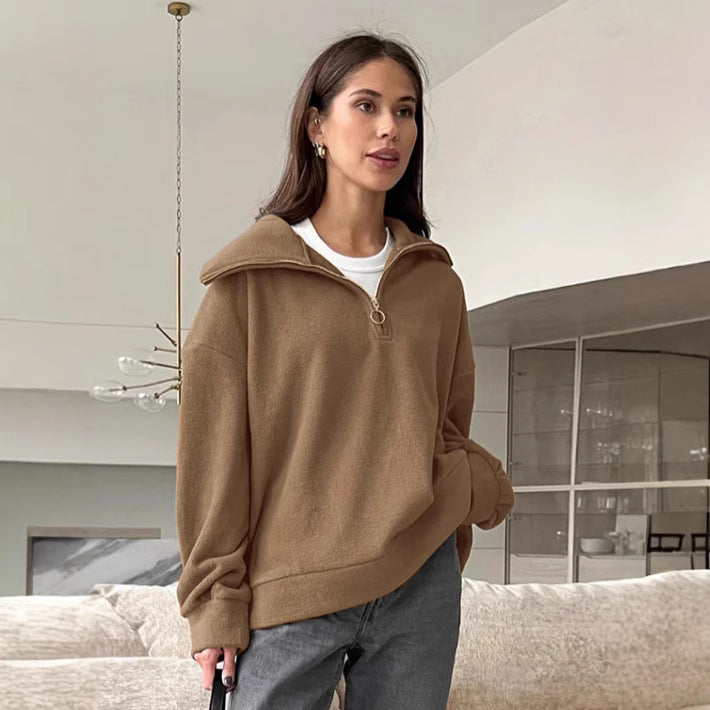 Damen Wärmender Fleece-Pullover mit hohem Kragen undziehbarem Reißverschluss Drune