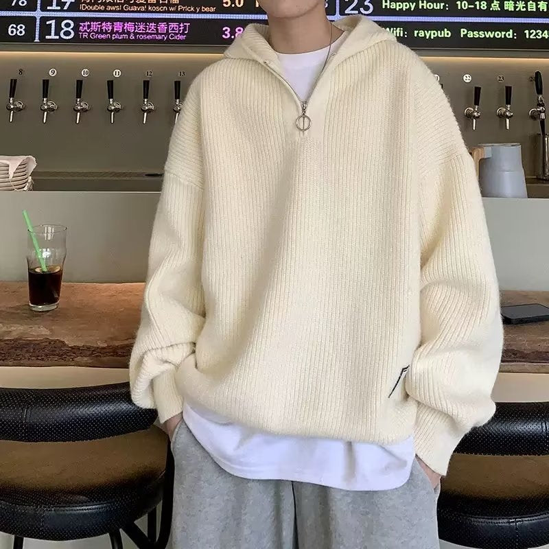 Herren Grobstrickpullover mit Kapuze und Reißverschluss Drune