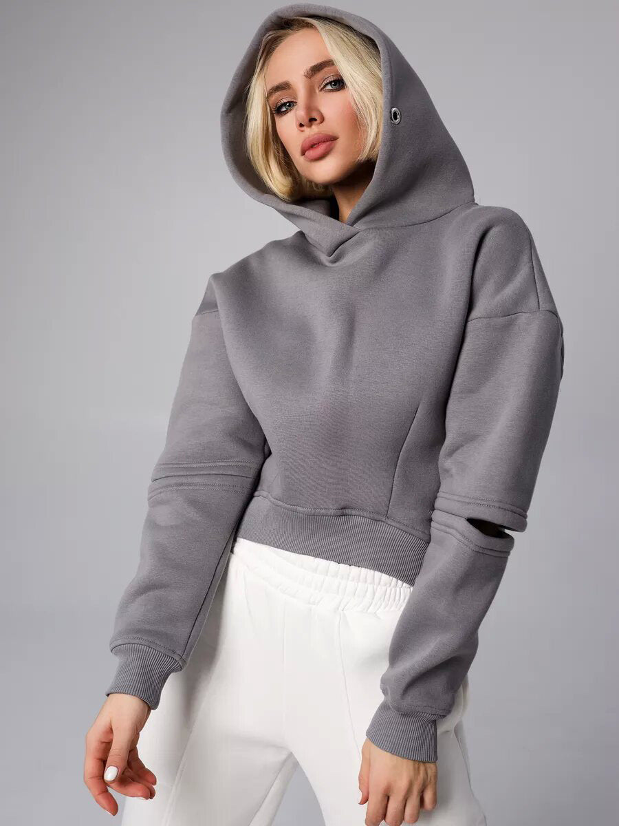 Damen Modischer cropped Hoodie mit Kapuze und lässigem Schnitt Drune