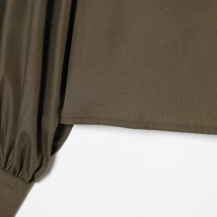 Damen Bluse mit weiten Ballonärmeln und verdeckter Knopfleiste Drune