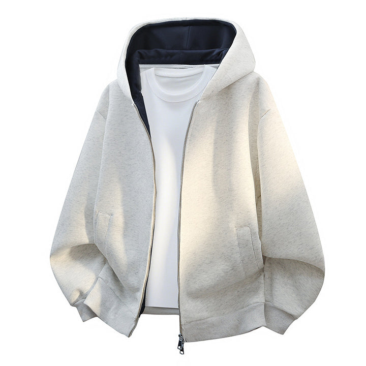 Herren Oversize-Zip-Hoodie mit kontrastgefütterter Kapuze und Kängurutaschen Drune