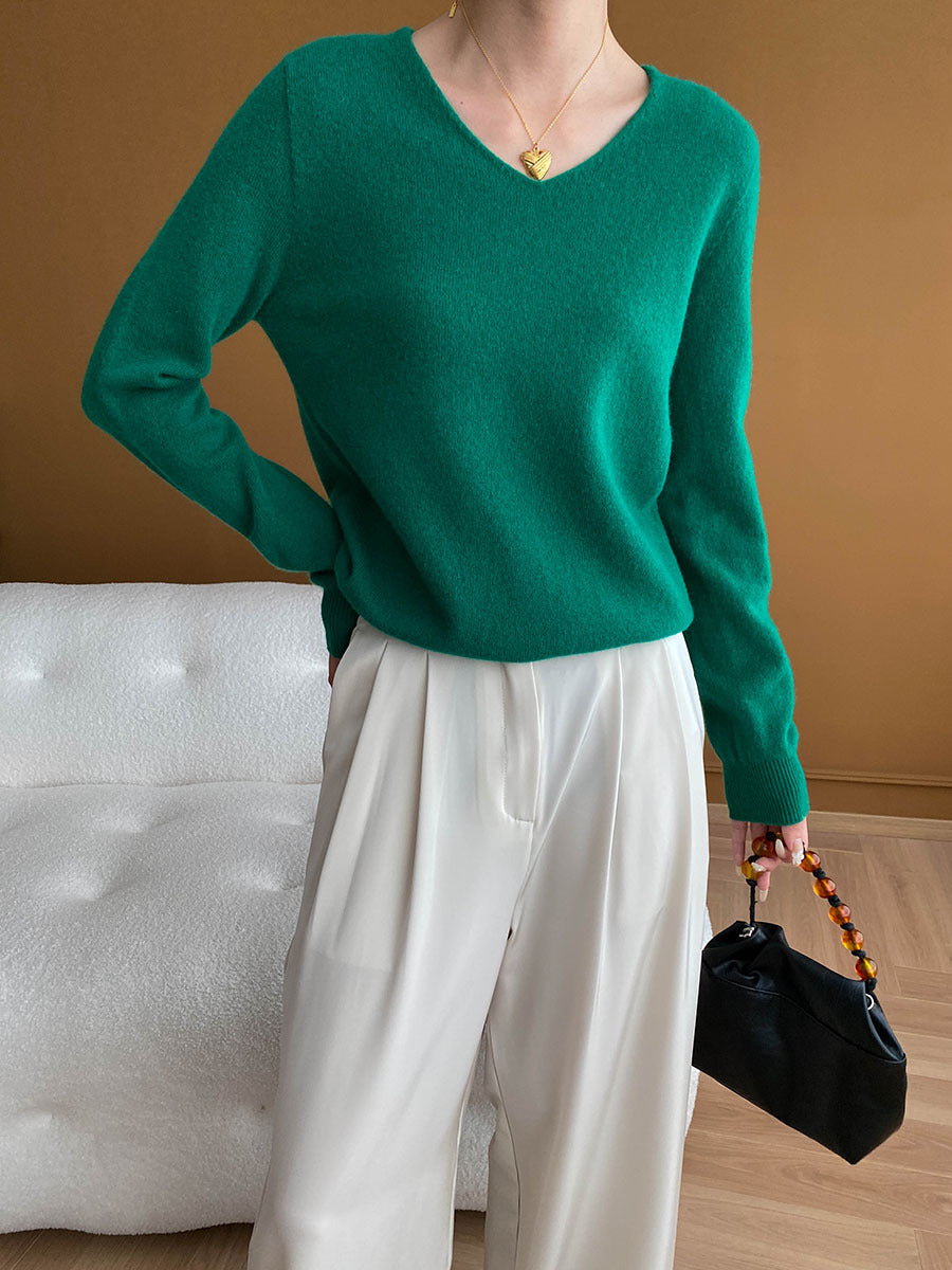 Damen eleganter V-Ausschnitt Pullover aus weichem Material Drune