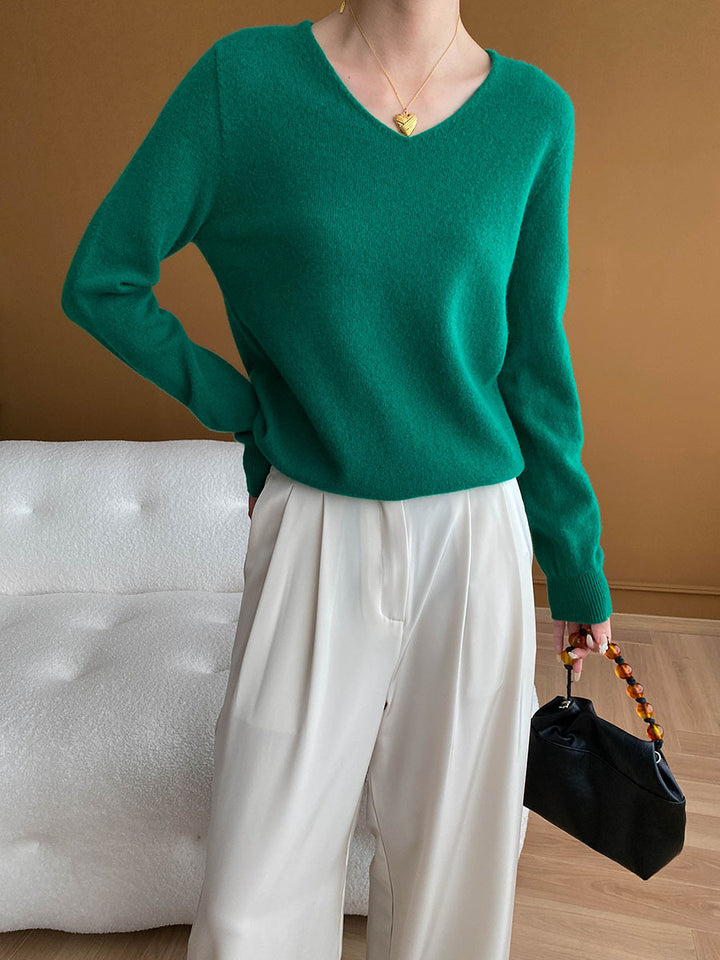 Damen eleganter V-Ausschnitt Pullover aus weichem Material Drune