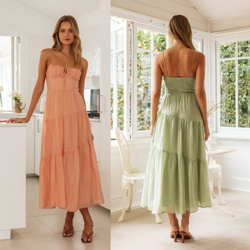 Damen Maxikleid mit verstellbaren Trägern und raffinierten Volants Drune