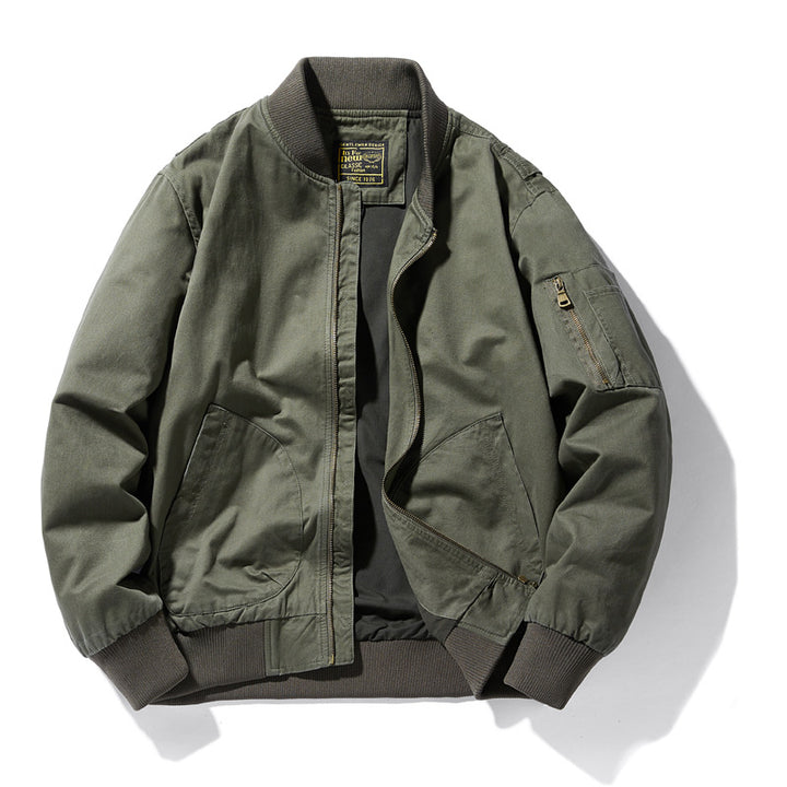 Herren  Baumwoll-Canvas Pilot Zip-Jacke mit geripptem Kragen, Bündchen, Saum und utility Ärmel Tasche Drune