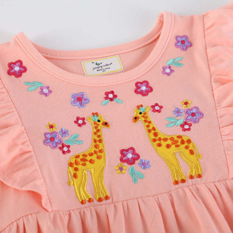 Mädchen Baumwollkleid mit bezaubernden Giraffen-Stickereien Drune