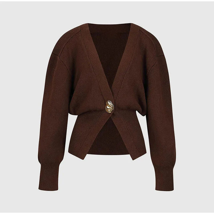 Damen 500+ Cropped‑Cardigan mit Taillenraffung, tiefem V‑Ausschnitt und großem Zierknopf Drune