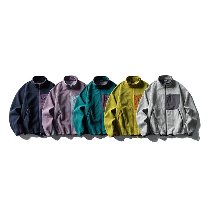 Unisex Textur-Fleecejacke mit Stehkragen und Brusttasche Drune