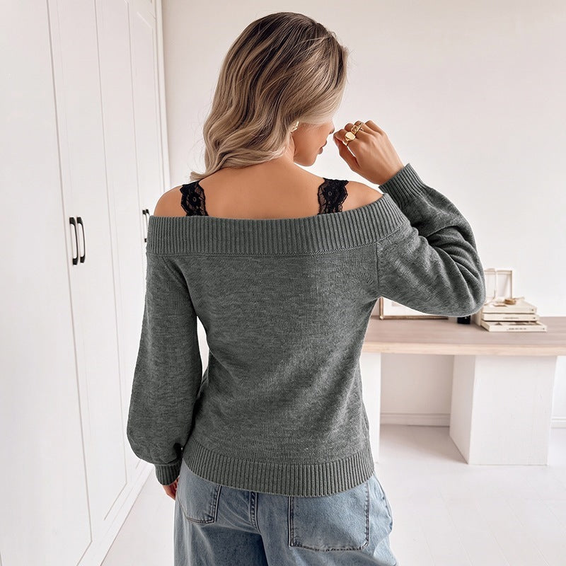 Damen Eleganter Off-Shoulder Pullover Drune