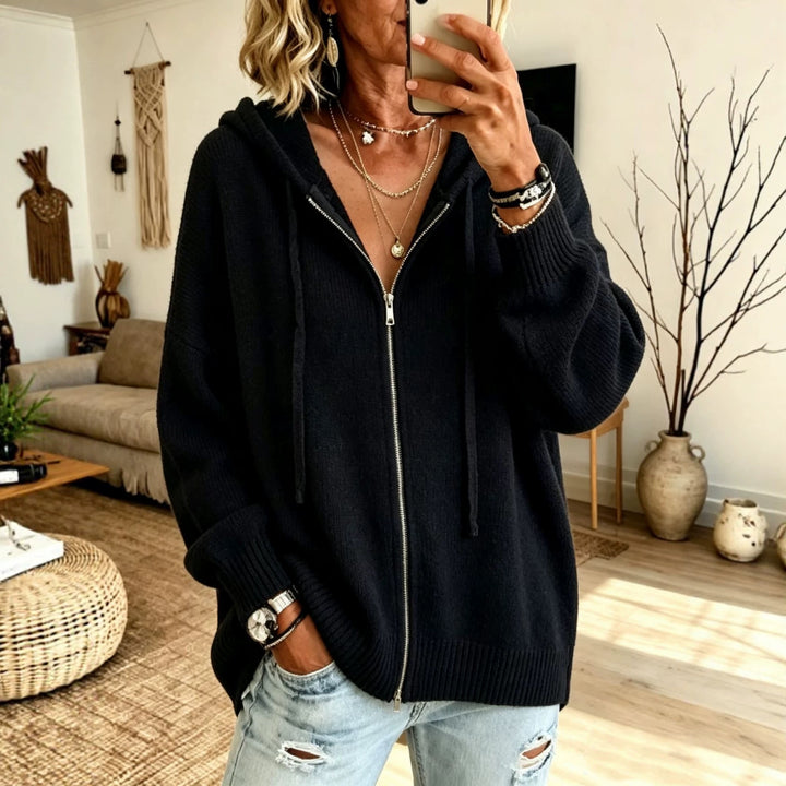 Damen Grobgestrickter Zip‑Hoodie‑Cardigan mit Oversize‑Passform und gerippten Bündchen Drune