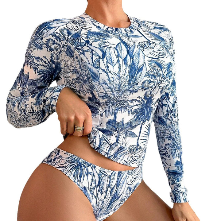 Damen Sportliches Langarm-Bikini-Set mit floralem Design Drune