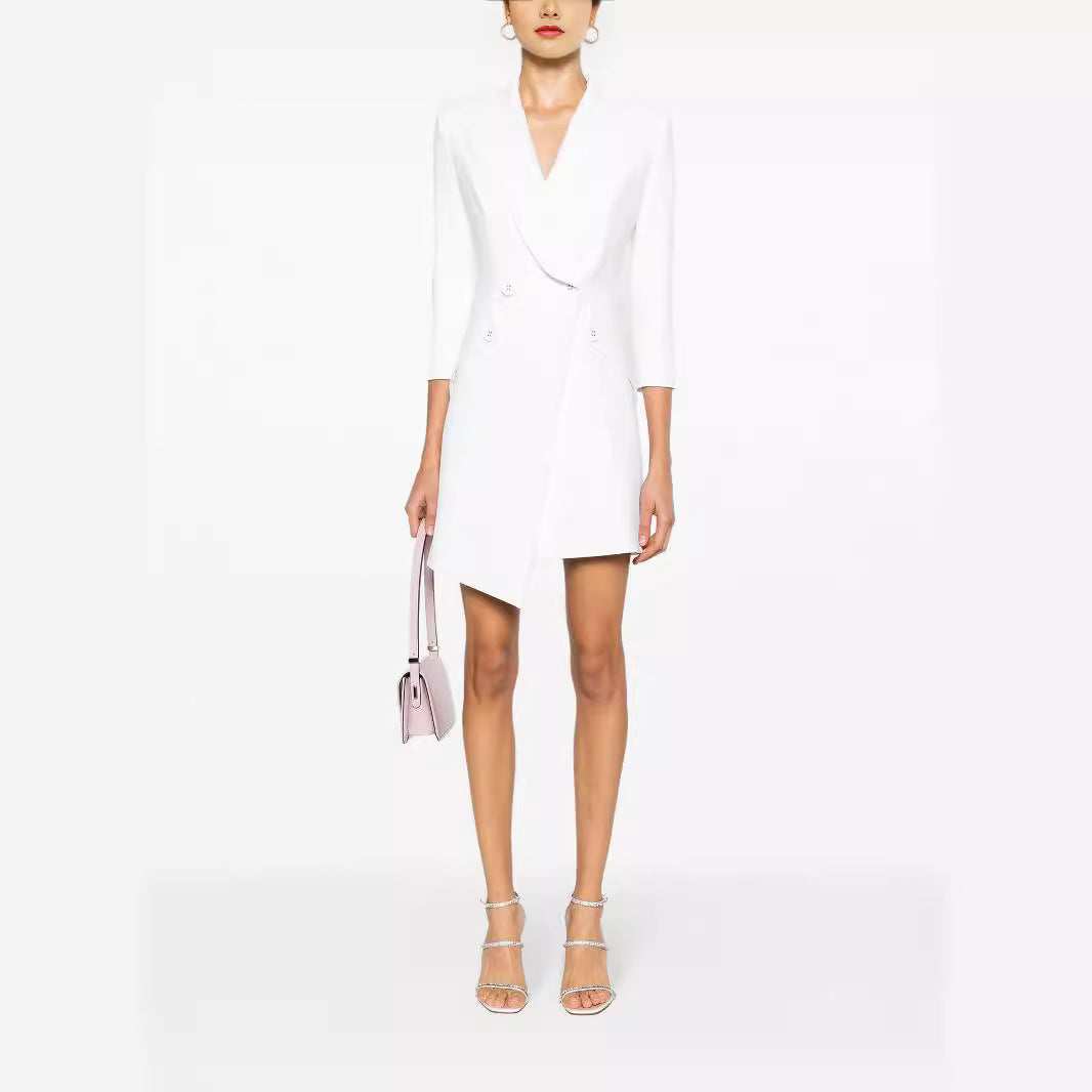 Damen Tailliertes Blazerkleid mit asymmetrischem Saum und 3/4-Ärmeln Drune