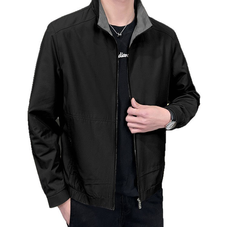 Herren Minimalistische City-Zipjacke aus Mikrofaser mit Stehkragen, verdeckten Taschen und elastischem Saum Drune