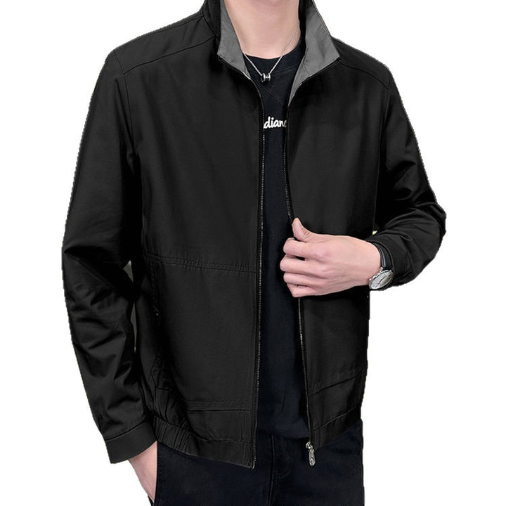 Herren Minimalistische City-Zipjacke aus Mikrofaser mit Stehkragen, verdeckten Taschen und elastischem Saum Drune
