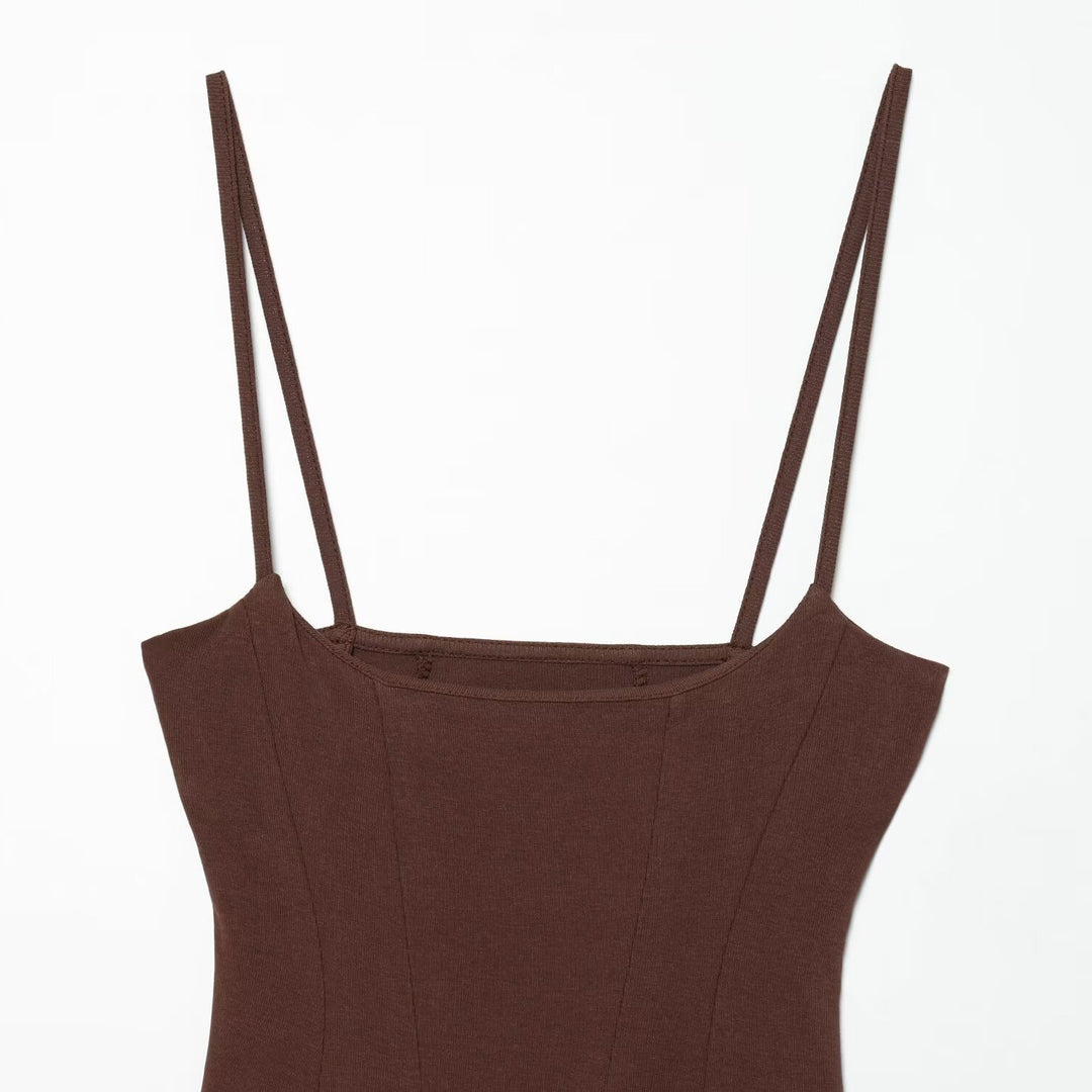 Damen luftiges Spaghettiträgerkleid mit schwingendem Rock Drune