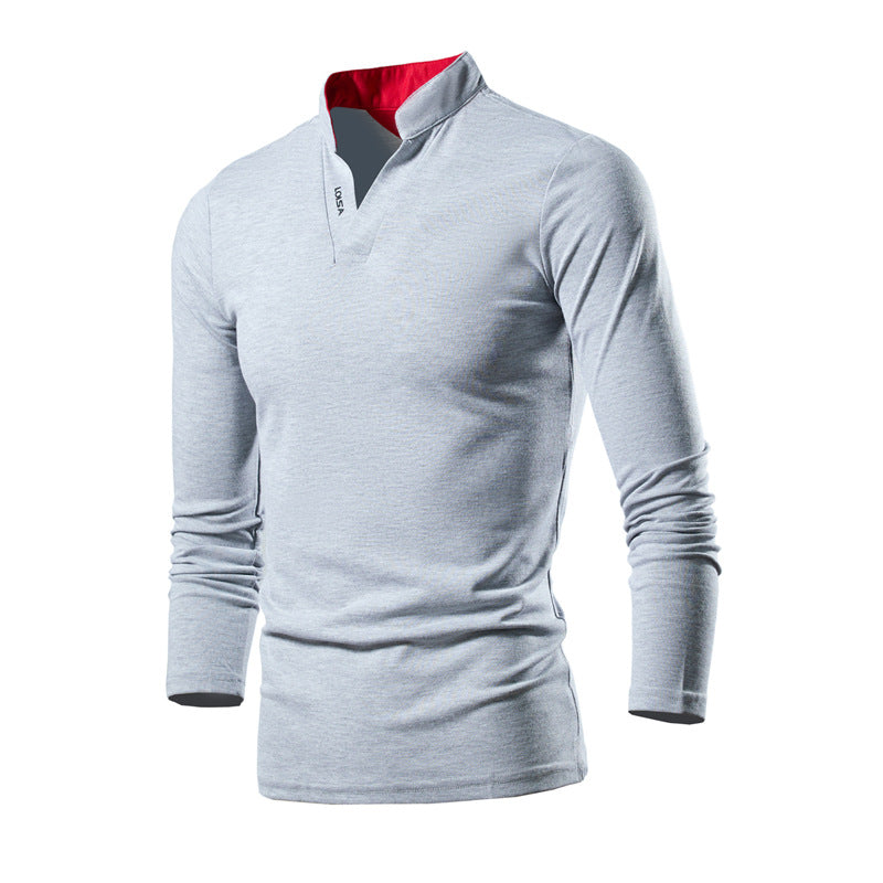 Herren Slim-Fit Langarmshirt mit Stehkragen, offenem V‑Ausschnitt und funktionalem Stretchmaterial Drune