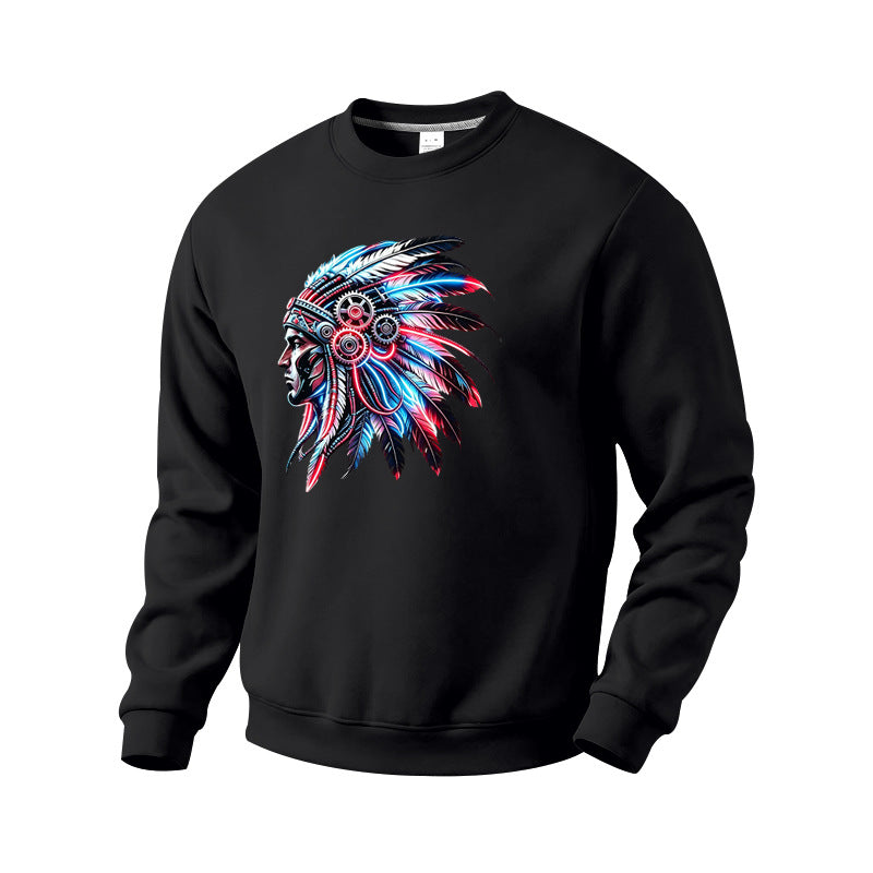 Herren Sweatshirt mit detailreichem Federschmuck-Print Drune