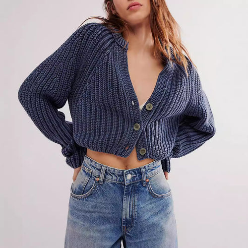 Damen luftiger Strickcardigan mit großen Knöpfen und modernem Schnitt Drune