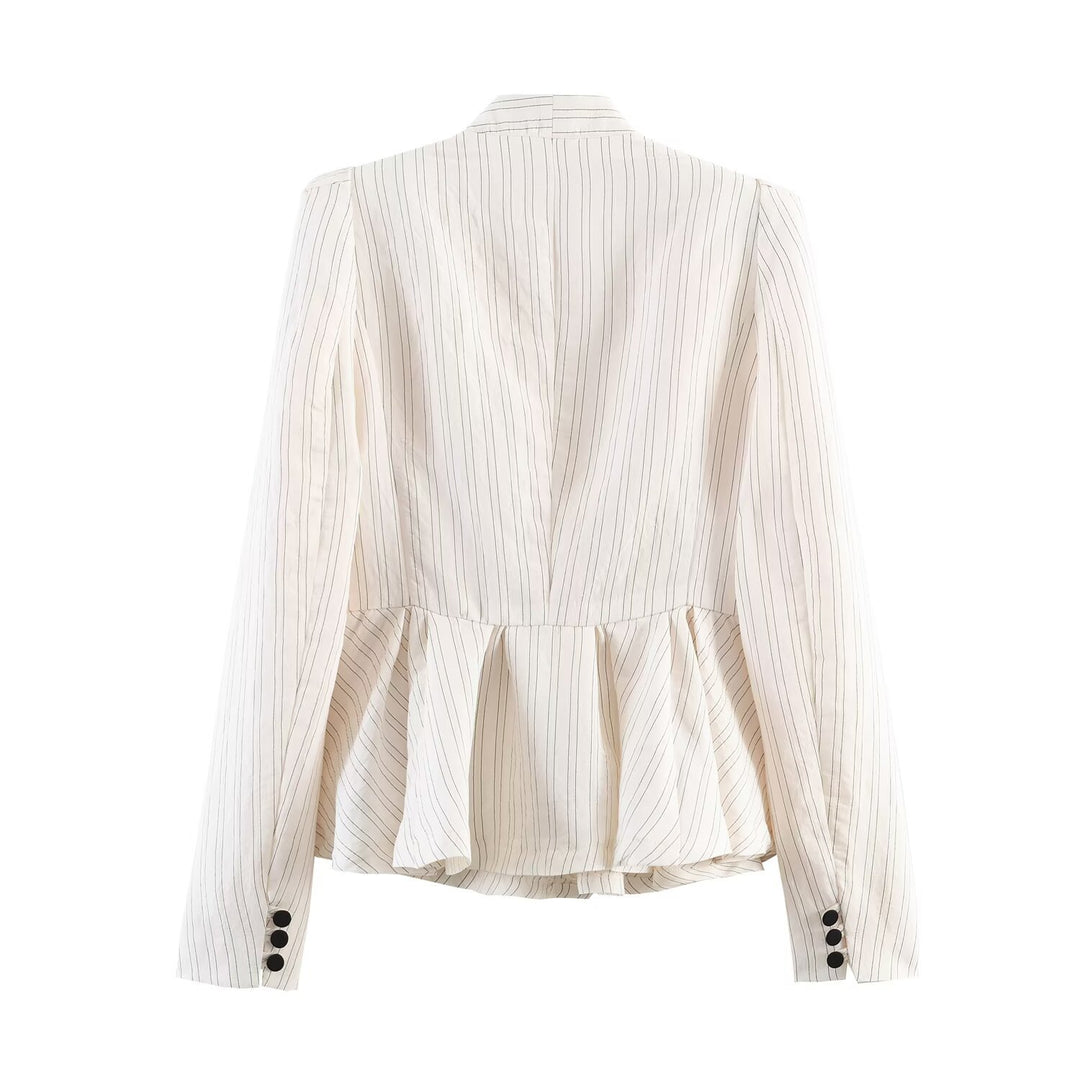 Damen Taillierter Peplum-Blazer mit tiefem V-Ausschnitt und Nadelstreifen Drune