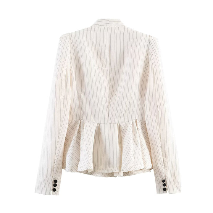 Damen Taillierter Peplum-Blazer mit tiefem V-Ausschnitt und Nadelstreifen Drune