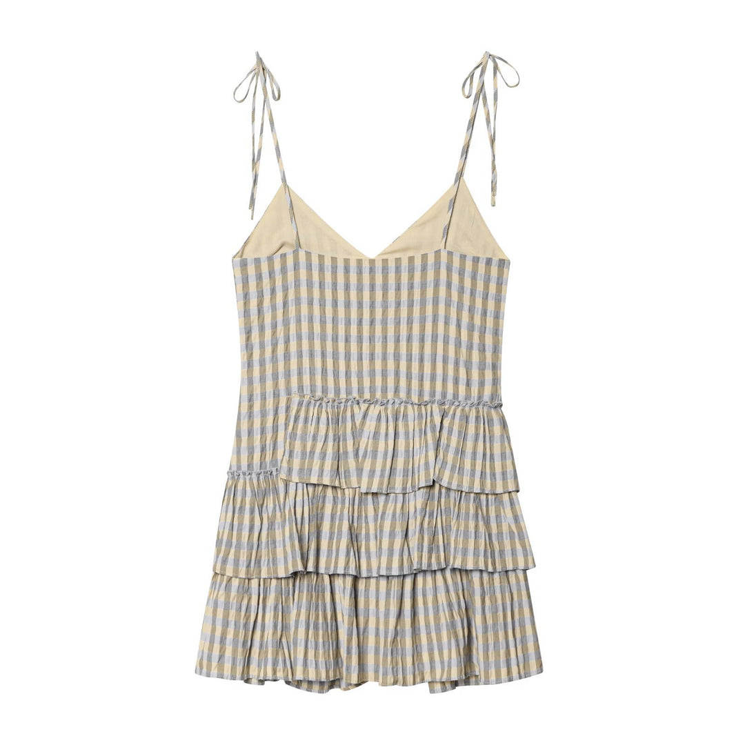 Damen Sommerkleid mit fließenden Volants und V-Ausschnitt Drune