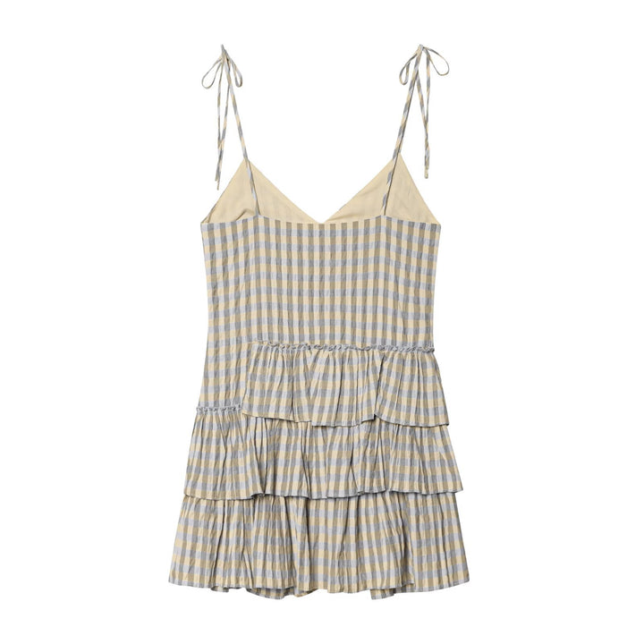 Damen Sommerkleid mit fließenden Volants und V-Ausschnitt Drune