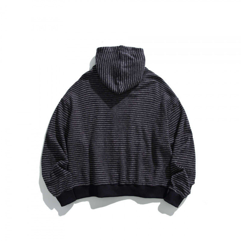 Unisex Boxy Kapuzen-Sweatjacke mit durchgehendem Reißverschluss, Streifenstruktur und geripptem Saum Drune