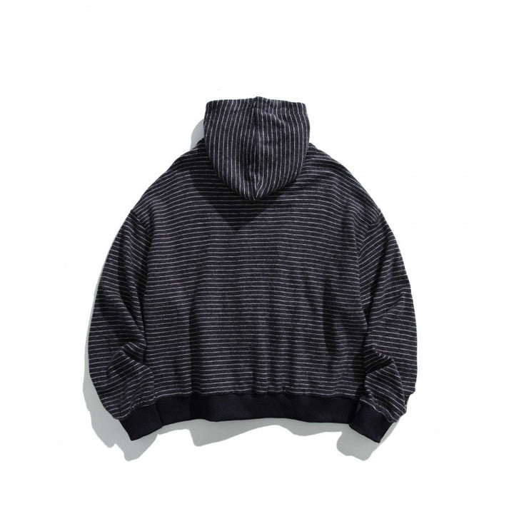Unisex Boxy Kapuzen-Sweatjacke mit durchgehendem Reißverschluss, Streifenstruktur und geripptem Saum Drune