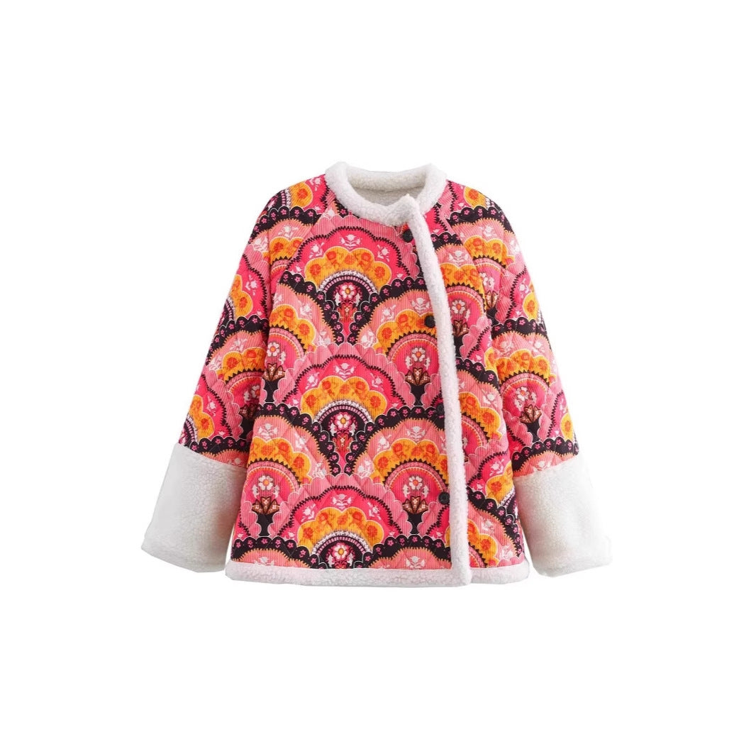 Damen Steppjacke mit floralen Mustern und kuscheligem Innenfutter Drune