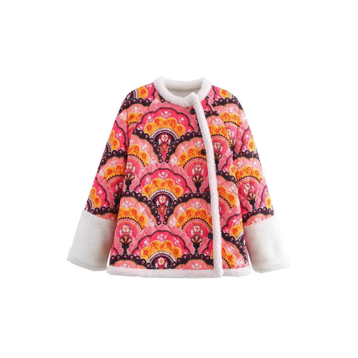 Damen Steppjacke mit floralen Mustern und kuscheligem Innenfutter Drune