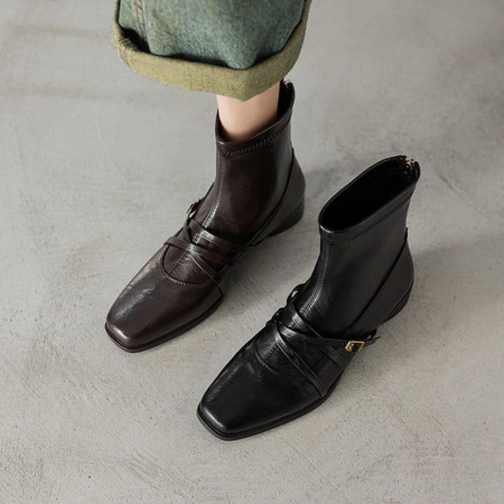 Damen Elegante Stiefeletten aus Leder mit modischem Riemen Drune