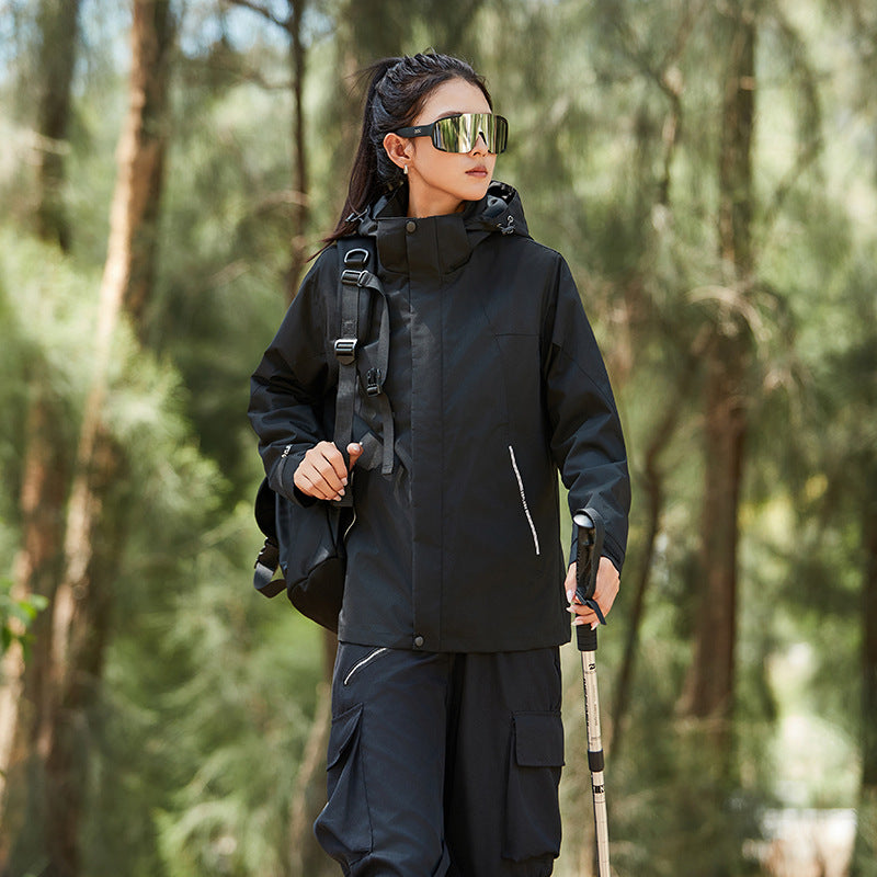 Damen Wasserfeste Outdoorjacke mit Kapuze und markantem Bergprint Drune