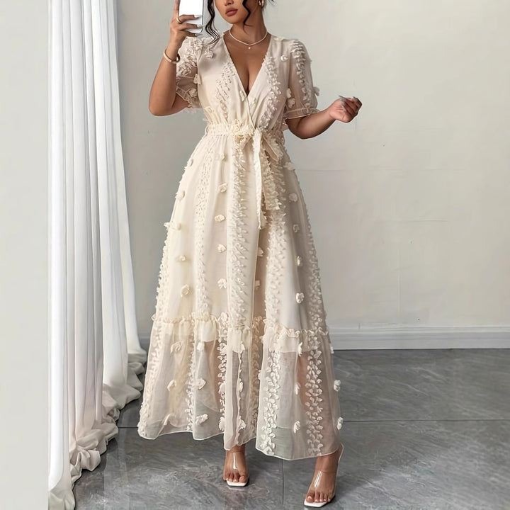 Damen Chiffon-Maxikleid mit Blütenapplikationen