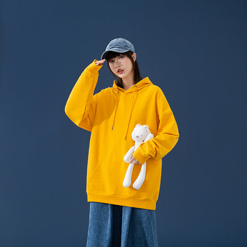 Damen Oversize-Kapuzenpullover mit Kängurutasche, tiefem Schulterfall und verstellbarer Kordel Drune