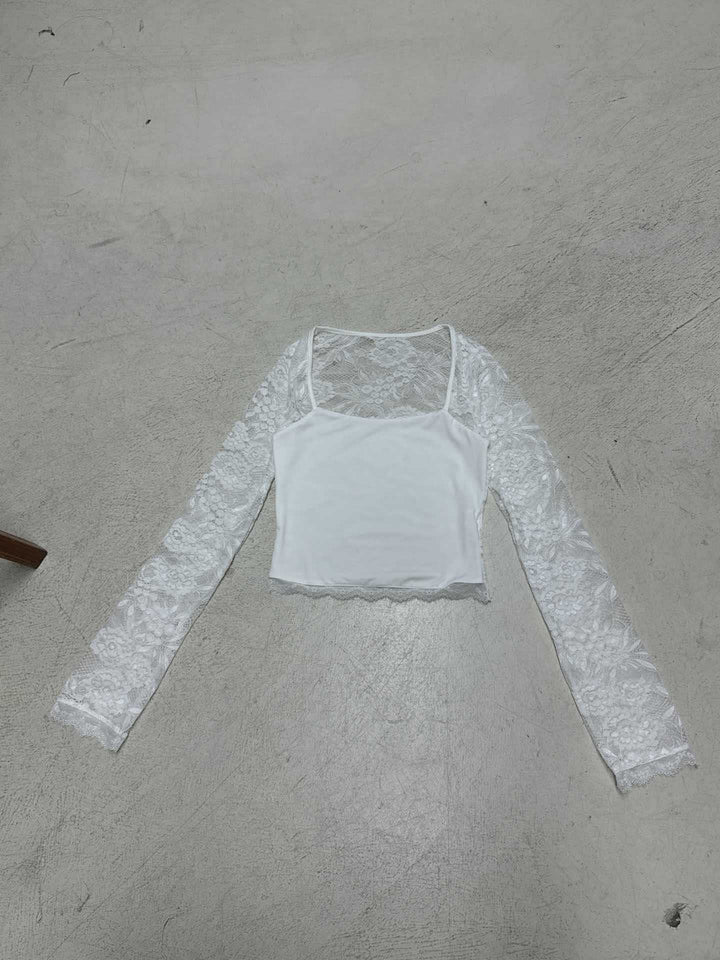 Damen kurzärmeliges Oberteil mit eleganten Spitzenärmeln und raffiniertem Design Drune