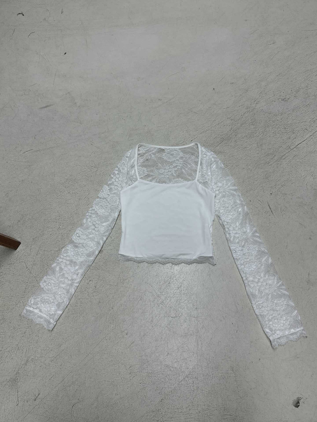 Damen elegantes Spitzenoberteil mit langen Ärmeln Drune
